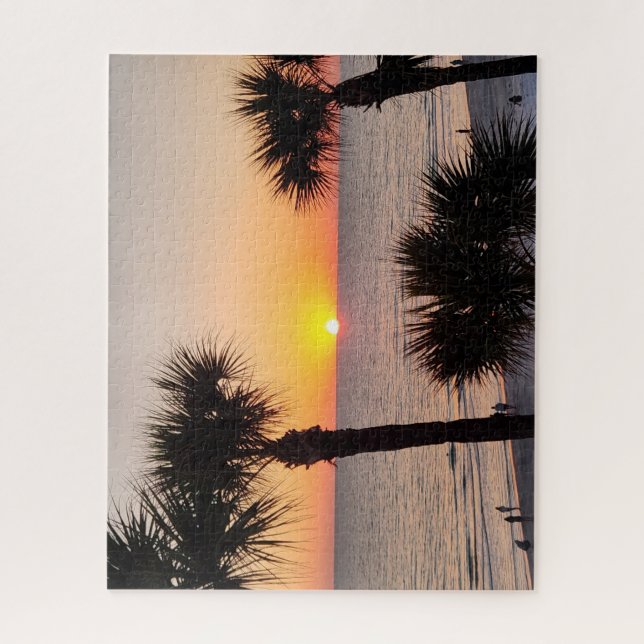 Florida Sunset Szene mit Palmen Bäumen Puzzle (Vertikal)