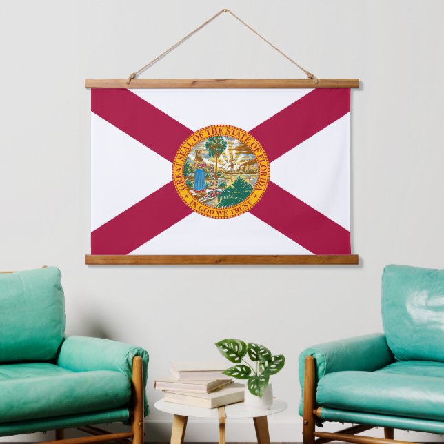 Florida Tapestry, Florida Flag Wandteppich Mit Holzrahmen (Wohnzimmer)