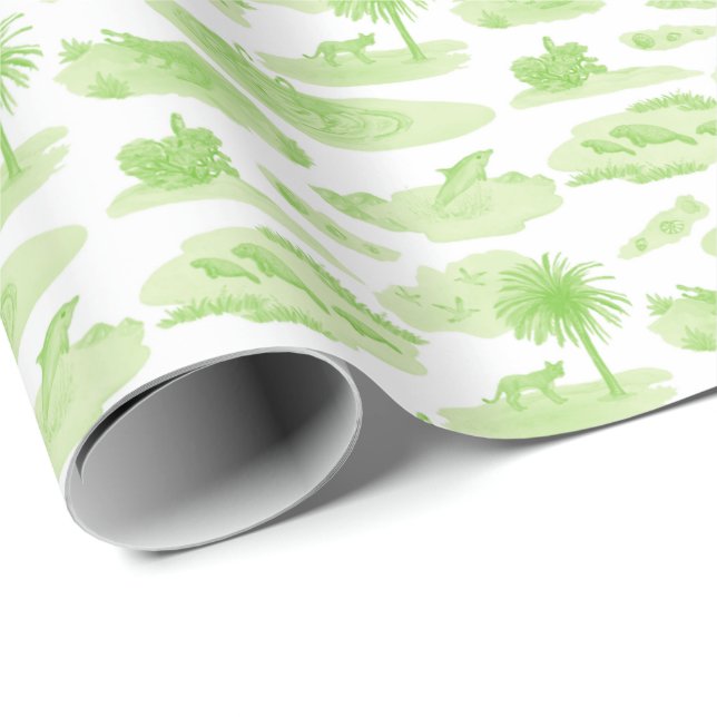 Florida Toile (Lime Green) Wrapping Paper Geschenkpapier (Rolleneckpunkt)
