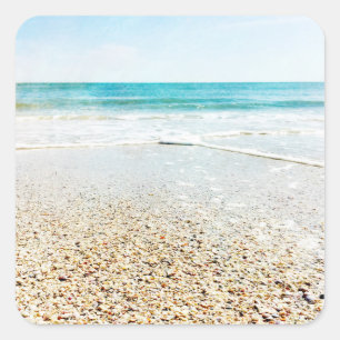 Florida Tropical Beach Sand Ocean Waves Muscheln Quadratischer Aufkleber