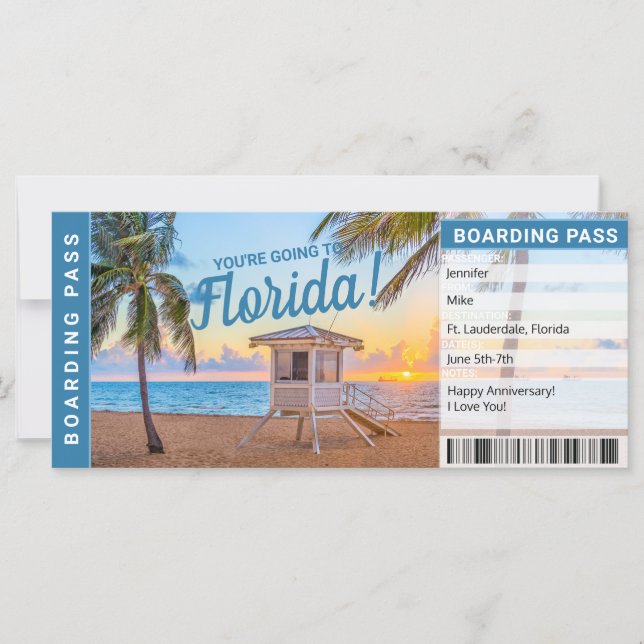 Florida Überraschungsreise Boarding Pass Geschenkg (Vorderseite)