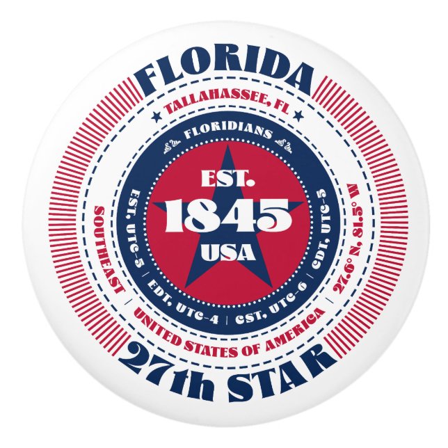 Florida US Staat Red White Blue Typografy Keramikknauf (Vorderseite)