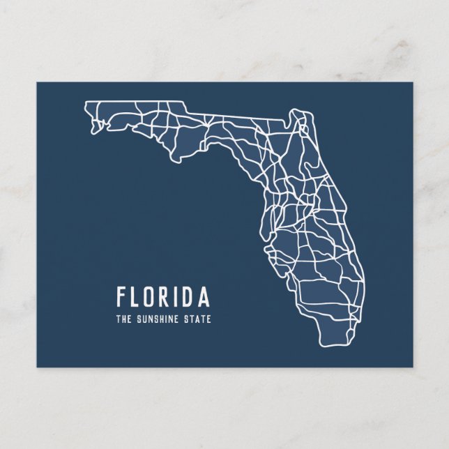 Florida US Staat Road Map - Sunshine Staat Map Postkarte (Vorderseite)