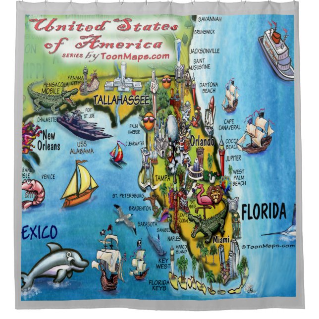 Florida USA Cartoon Karte Duschvorhang (Vorderseite)