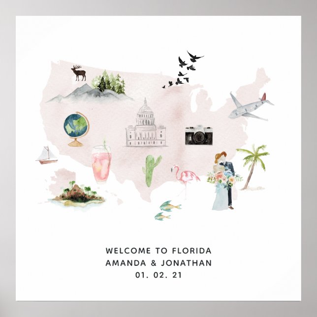 Florida USA Hochzeit in Urlaubsort Willkommen Poster (Vorne)