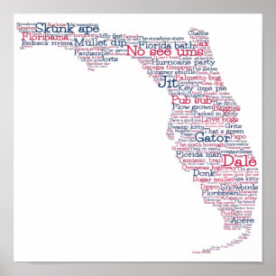 Florida USA Slang Word Art Map Poster