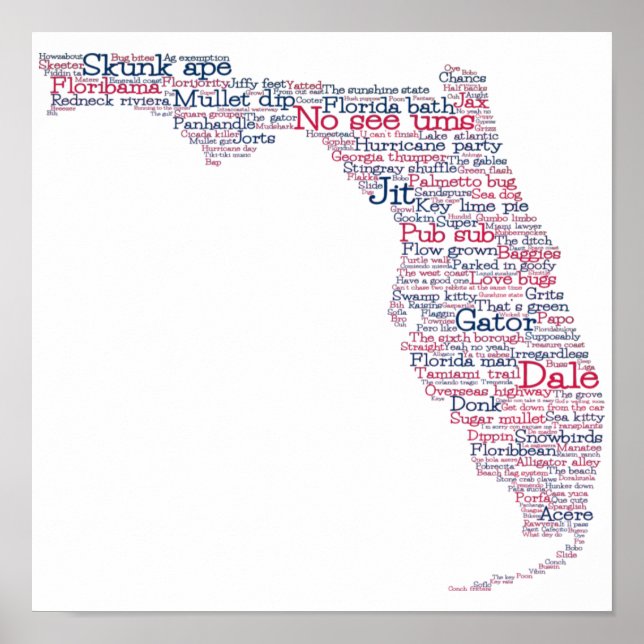 Florida USA Slang Word Art Map Poster (Vorne)