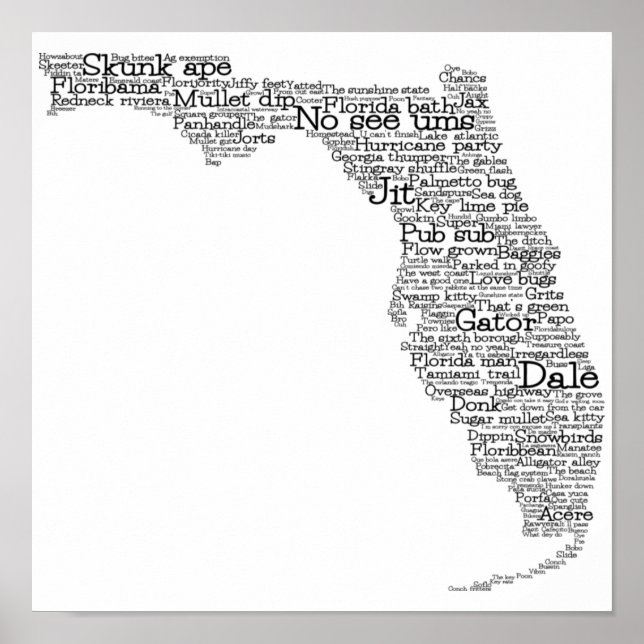 Florida USA Slang Word Art Map Poster (Vorne)