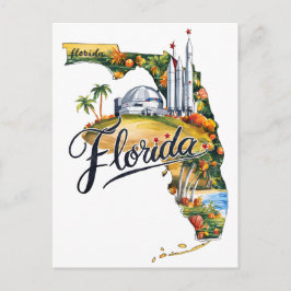 Florida USA State Shaped Vintage Watercolor Postkarte