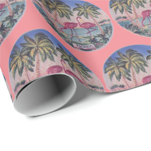 Florida Vintage Flamingo Muster rosa Geschenkpapier