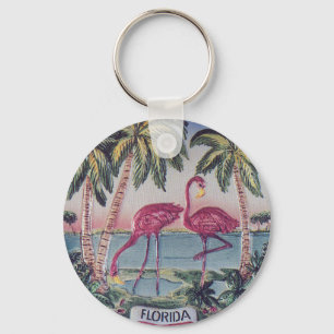 Florida Vintage Flamingos und Palmen Schlüsselanhänger