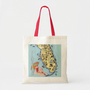 Florida Vintage-Reisekarte Frau am Strand Tragetasche