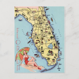 Florida Vintage Reiseplan mit Sehenswürdigkeiten Postkarte