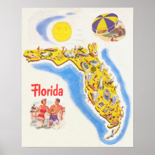 Florida Vintage touristische Karte der Sehenswürdi Poster