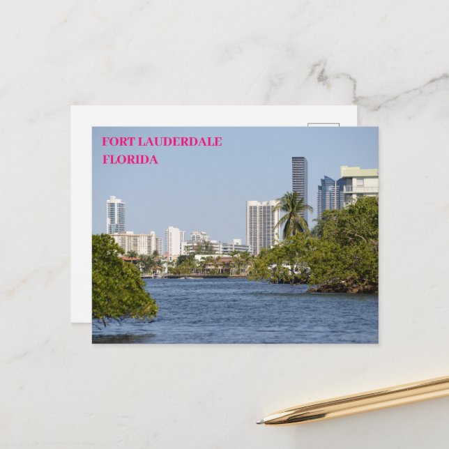 Florida Wasserweg bis Gebäude Fort Lauderdale Postkarte (Vorderseite/Rückseite Beispiel)