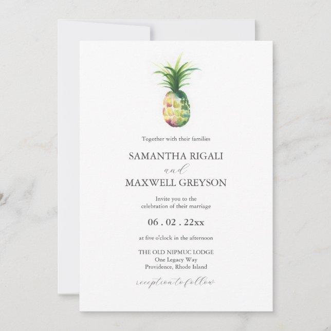 Florida Wedding Invitations Watercolor Pineapple Einladung (Vorderseite)