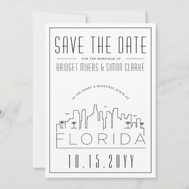 Florida Wedding | Stilisierte Skyline Save the Dat Einladung (Vorderseite)