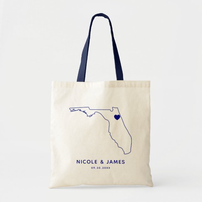 Florida Wedding Welcome Bag Tote Navy Blue Map Tragetasche (Vorne)