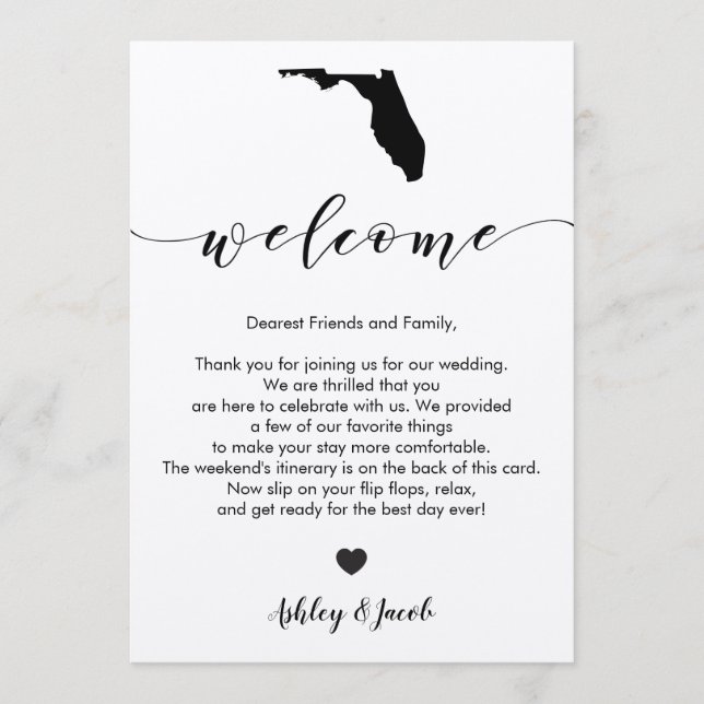 Florida Wedding Welcome Letter & Itinerary Card Programm (Vorderseite)