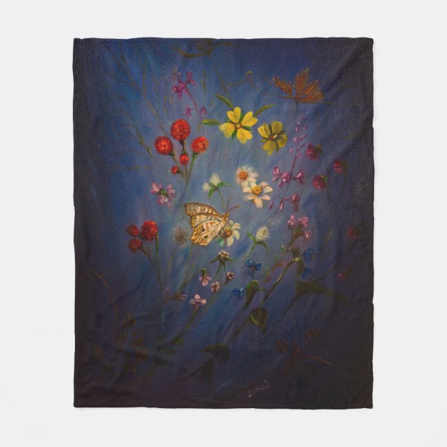 Florida-Wildblumen auf blauem Hintergrund Fleecedecke (Vorderseite)