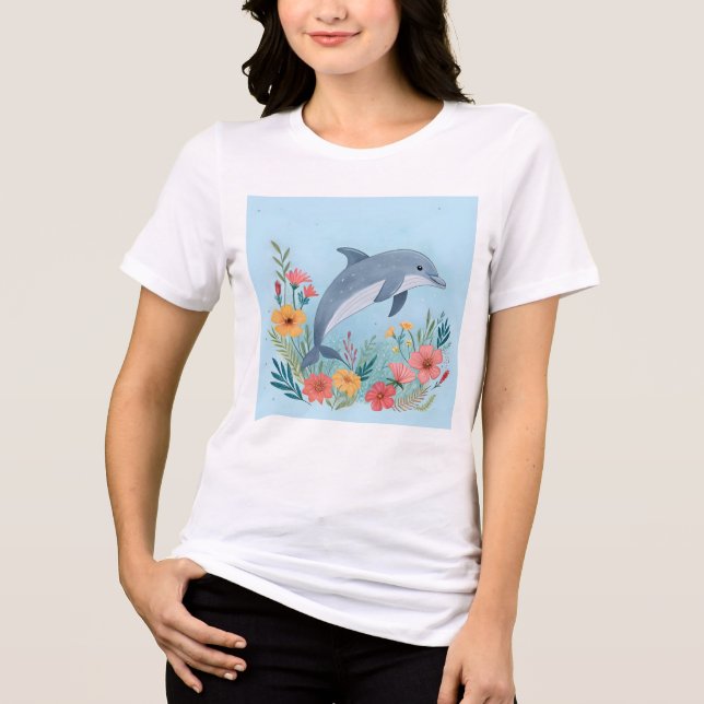 Floriger Delfin Tri-Blend Shirt (Vorderseite)