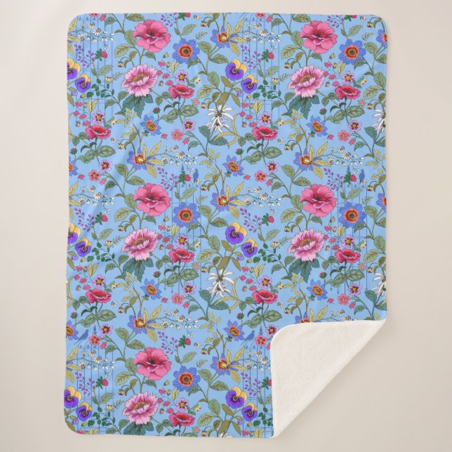 Floriographie in Blue Sherpa Blanket Sherpadecke (Vorderseite)
