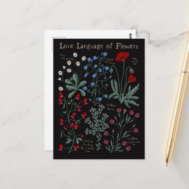 Floriograpy Liebe Sprache der Blume botanisch Postkarte (Vorderseite/Rückseite Beispiel)