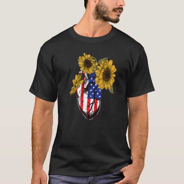 Florist American Flag 4. Juli Floral Anatomisch H T-Shirt (Vorderseite)