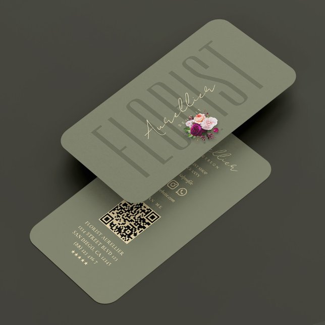 Florist Blume Bouquet Shop Grüne Moderne Visitenkarte (Florist Flower Bouquet Shop Sage Green Modern Business Card
)