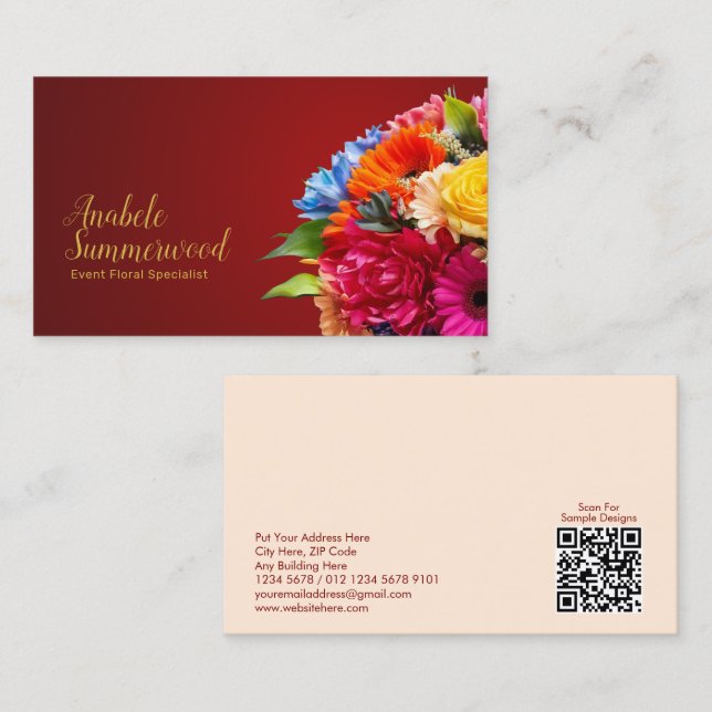 Florist farbenfrohe BlumenBouquet mit QR-Code Red Visitenkarte (Vorne/Hinten)