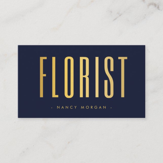 Florist Foto QR-Code Navy und Gold Visitenkarte (Vorderseite)