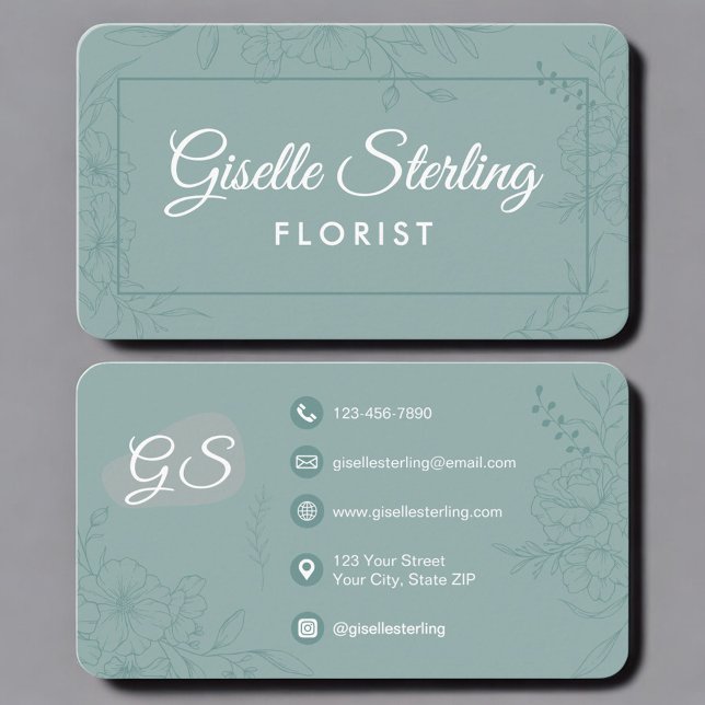 Florist Green Teal Floral Visitenkarte (Von Creator hochgeladen)