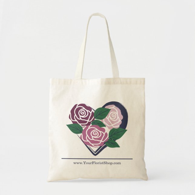 Florist Merch Lila Herz Drei rosa Rosen Tragetasche (Vorne)