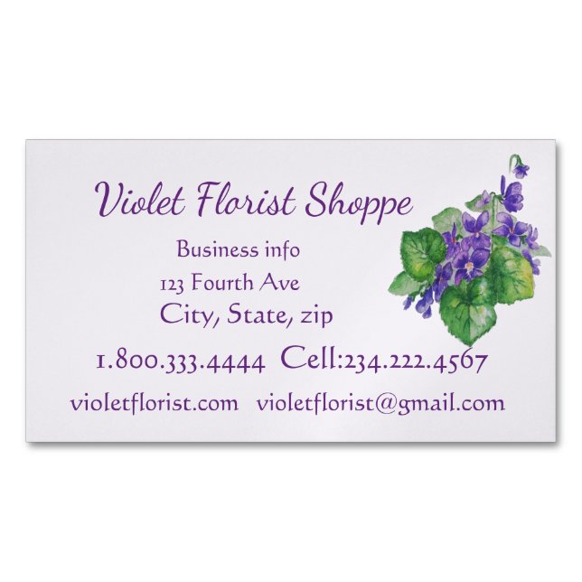 Florist Nature Blume Wasserfarben Violett Pflanze Magnetische Visitenkarte (Vorderseite)