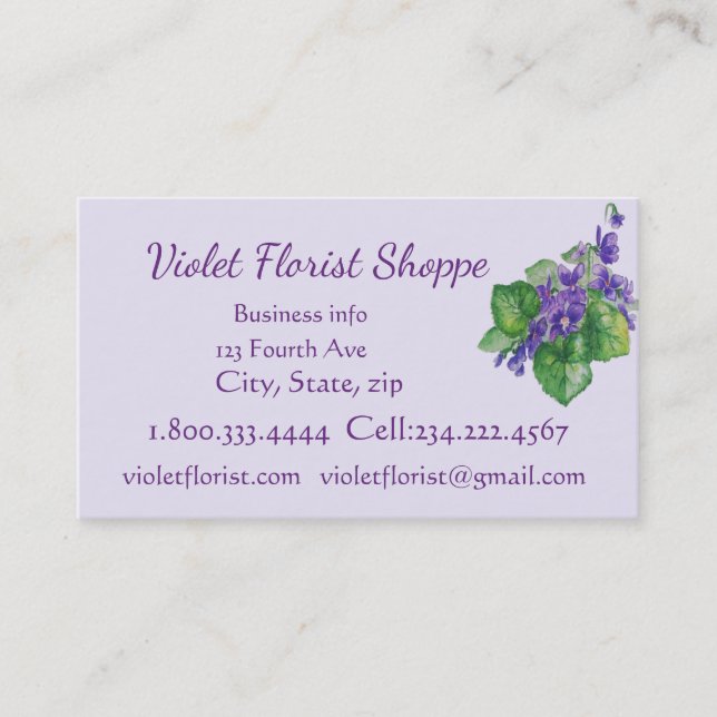 Florist Nature Blume Wasserfarben Violett Pflanze Visitenkarte (Vorderseite)