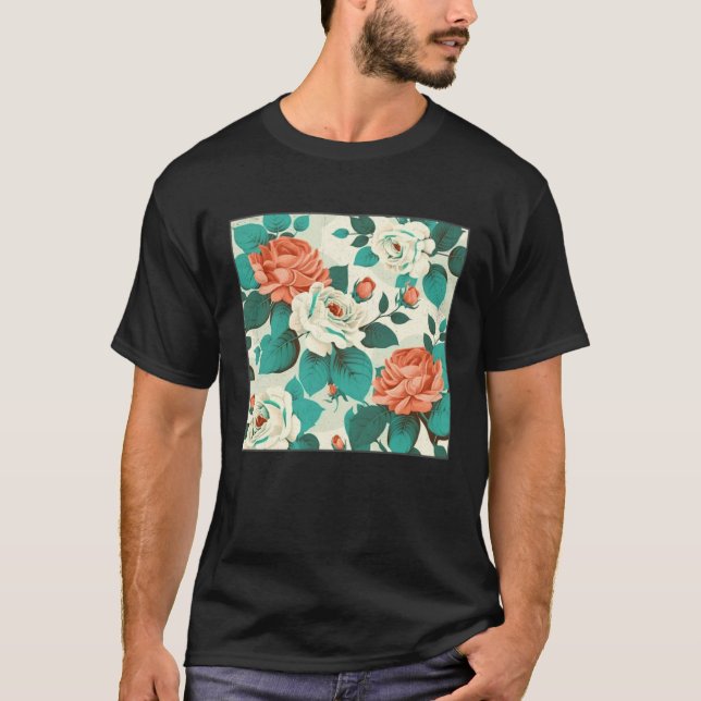 Florist Roses Pattern Illustration Flowers Leaf Wo T-Shirt (Vorderseite)