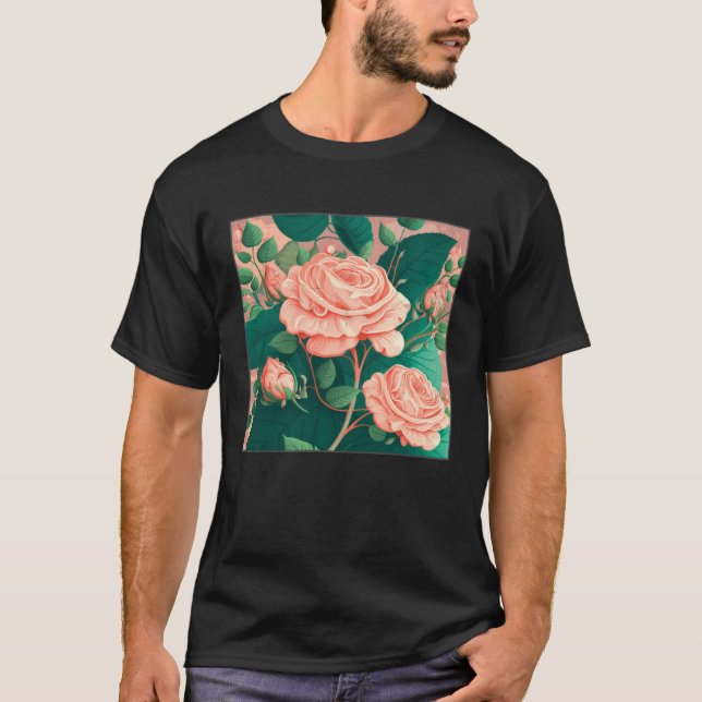 Florist Roses Pattern Illustration Flowers Leaf Wo T-Shirt (Vorderseite)