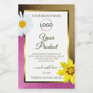 Florrosa Gold Glitzer Logo für weiße Produktmarken Lebensmitteletikett