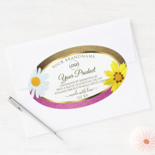 Florrosa Gold Glitzer Logo für weiße Produktmarken Ovaler Aufkleber