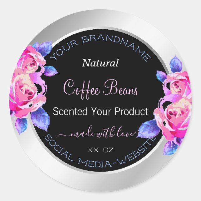 Florrosa Lila Silberverpackungsmarken Runder Aufkleber (Vorderseite)