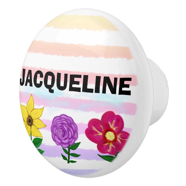 Florrosa Lila Wasserfarben Streifen NAME Keramikknauf (Rechts)