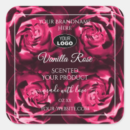 Florrosa Produktkennzeichnungen Rose Blume mit Log Quadratischer Aufkleber