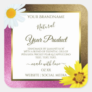 Florrosa und goldfarbene Glitzer Quadratischer Aufkleber