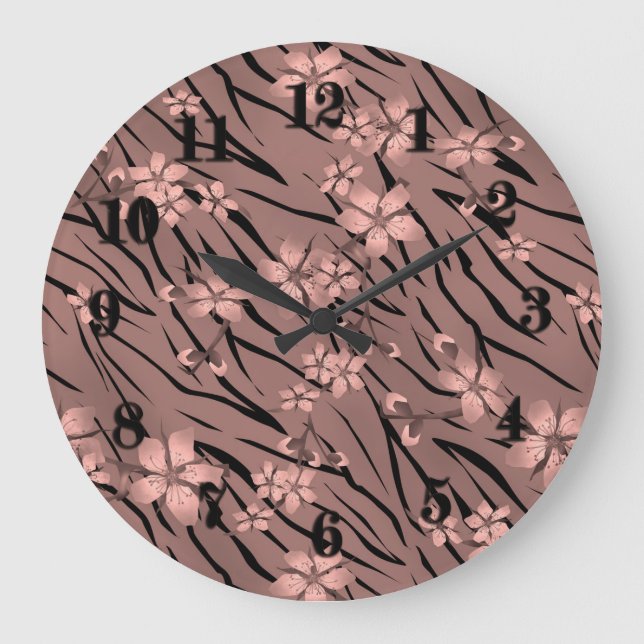 Flortiger Tigerprint Große Wanduhr (Vorderseite)