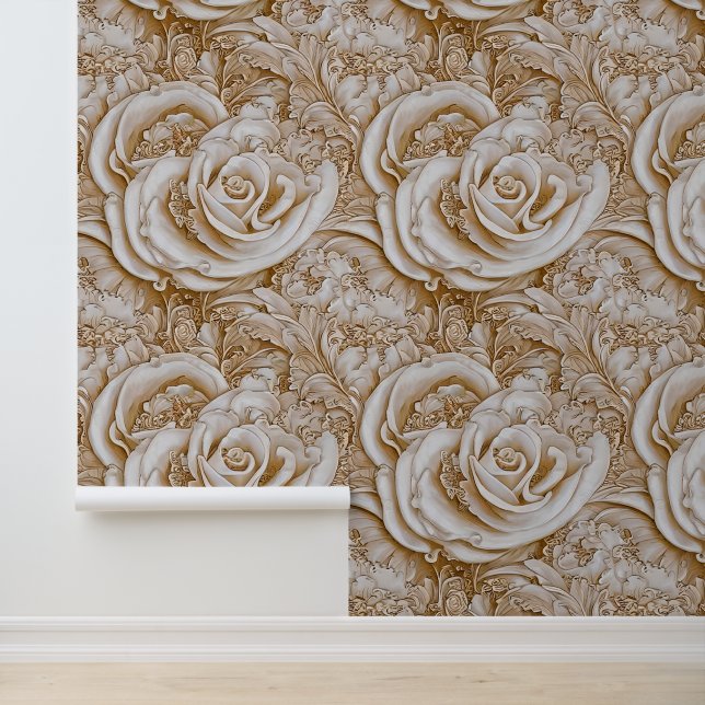 Florweißcreme-Rose 3D-Muster Tapete (Anwendung)