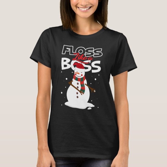 Floss wie ein Boss Snowman Flossen Weihnachten 3 T-Shirt (Vorderseite)