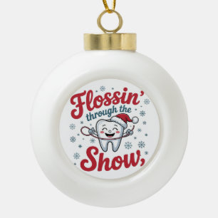 Flossen Thru der Schnee Funny Weihnachten Keramik Kugel-Ornament