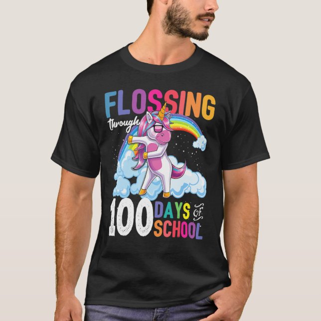 Flossing Through 100 Days Of School Flossing Unico T-Shirt (Vorderseite)