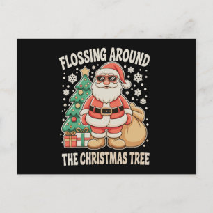 Flossing um den Weihnachtsbaum Xmas Santa Hut Feiertagspostkarte