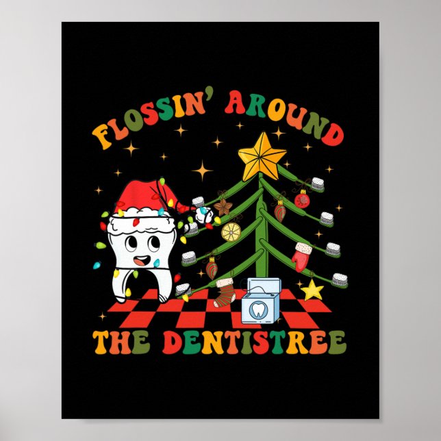 Flossrund um den Zahnarzt Funny Xmas Dental H Poster (Vorne)